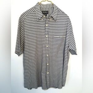 Eddie Bauer Blue Green Check 100% Cotton Short Sleeve Button Up Men’s Large